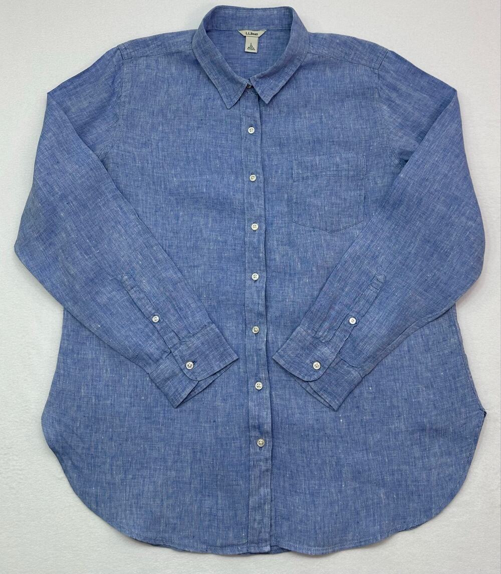 L.L.Bean Women’s Blue 100% Linen Button Down Shirt Size Large - Picture 1 of 8